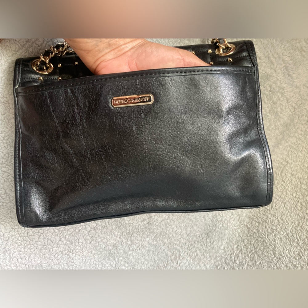 Rebecca Minkoff Black Quilted Stud Shoulder Bag with Gold Chain - Picture 12 of 16
